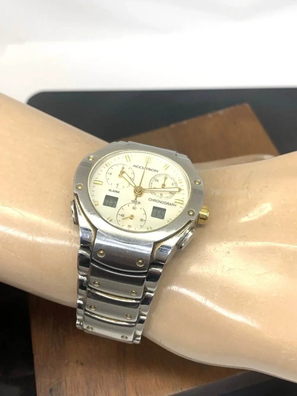 Bulova Accutron Men's Watch 28B74 Swiss Quartz Chronograph Two Tone Steel 37mm